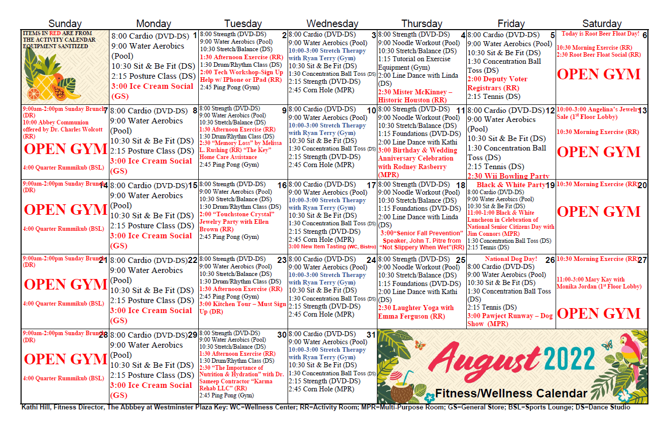 IL August Fitness Calendar