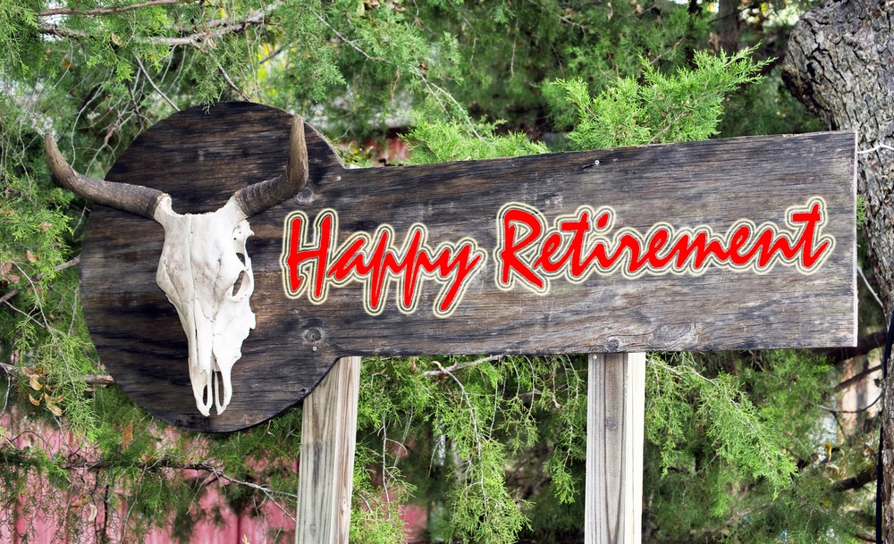 Happy,Retirement,Sign,With,Cow,Skull.