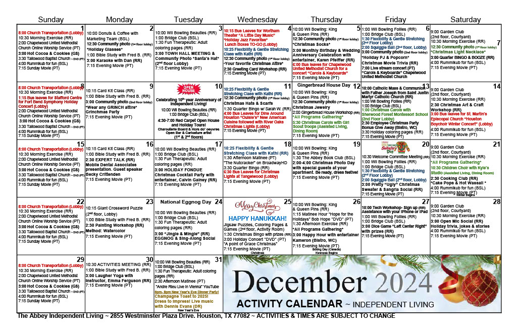 The Abbey | IL December Activity Calendar