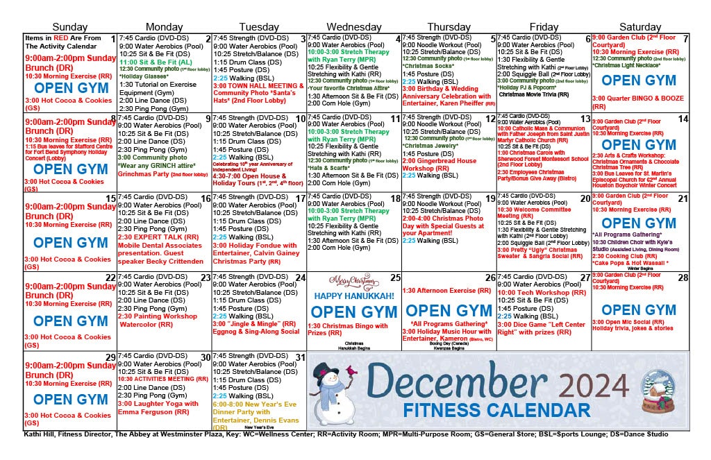 The Abbey | IL December Fitness Calendar